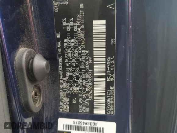 2006 Toyota Sienna CE with VIN 5TDZA23C16S522681, listed as a Copart auction lot 54541195 with 281,238 mi miles and Clean Title. Bid and sale history available at carsss.com. Image 13.