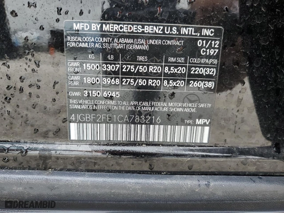 2012 Mercedes-Benz GL-Class GL 350 BlueTEC with VIN 4JGBF2FE1CA783216, listed as a Copart auction lot 50895175 with 163,852 mi miles and Salvage Title. Bid and sale history available at carsss.com. Image 13.