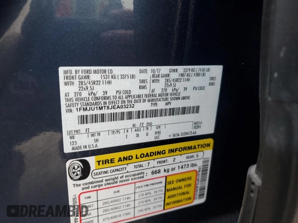 2018 Ford Expedition Platinum with VIN 1FMJU1MT8JEA03232, listed as a Copart auction lot 43085105 with 0 mi miles and Salvage Title. Bid and sale history available at carsss.com. Image 13.