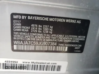 2018 BMW 5 Series 530i xDrive with VIN WBAJA7C59JG907384, listed as a Copart auction lot 43800145 with 95,961 mi miles and Salvage Title. Bid and sale history available at carsss.com. Image 12.