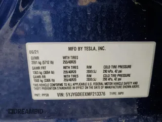 2021 Tesla Model Y Long Range with VIN 5YJYGDEEXMF213376, listed as a Copart auction lot 39659674 with 76,110 mi miles and Salvage Title. Bid and sale history available at DreamBid. Image 13.