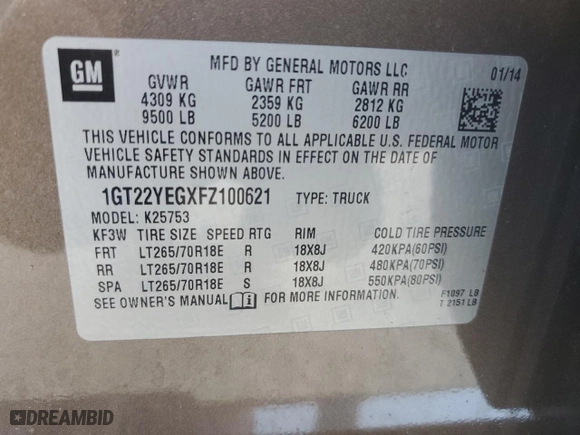 2015 GMC Sierra 2500HD SLE with VIN 1GT22YEGXFZ100621, listed as a Copart auction lot 78030174 with 107,361 mi miles and Salvage Title. Bid and sale history available at carsss.com. Image 14.