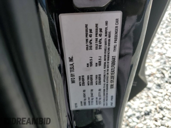 2020 Tesla Model 3 Standard Range Plus z VIN 5YJ3E1EA7LF606441, wystawiony jako Copart lot #53382915 z przebiegiem 56 113 mil mil oraz Szkoda całkowita • Salvage title. Historia ofert i sprzedaży dostępna na DreamBid. Obrazek 12.