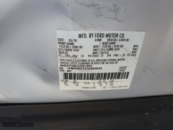 2018 Ford Explorer Sport with VIN 1FM5K8GT4JGB85639, listed as a Copart auction lot 51733075 with 0 mi miles and Salvage Title. Bid and sale history available at carsss.com. Image 13.