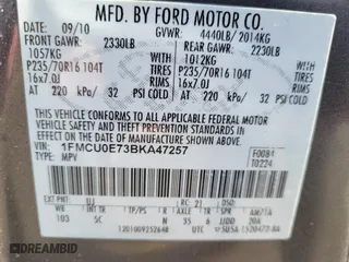 2011 Ford Escape Limited with VIN 1FMCU0E73BKA47257, listed as a IAAI auction lot 41707062 with 187,836 mi miles. Bid and sale history available at carsss.com. Image 9.