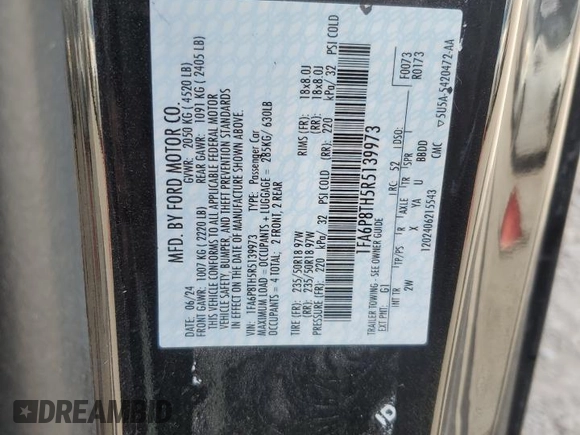 2024 Ford Mustang EcoBoost with VIN 1FA6P8TH5R5139973, listed as a Copart auction lot 47702635 with 4,509 mi miles and Salvage Title. Bid and sale history available at carsss.com. Image 14.