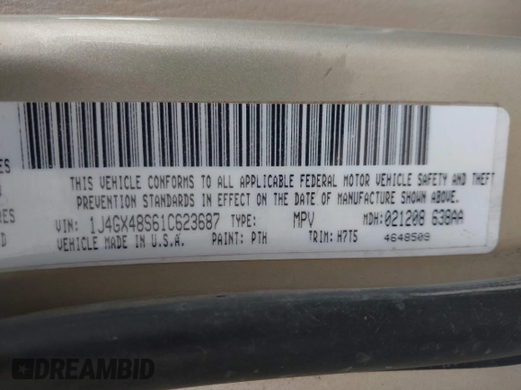2001 Jeep Grand Cherokee Laredo с VIN 1J4GX48S61C623687, выставлен на аукционе IAAI как лот 41957295 с пробегом 247 284 миль миль и . История ставок и продаж доступна на DreamBid. Изображение 9.