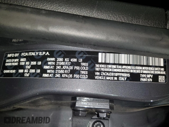 2023 Jeep Renegade Latitude с VIN ZACNJDB18PPP65815, выставлен на аукционе Copart как лот 58184205 с пробегом 39 481 миль миль и Чистый • Clean title. История ставок и продаж доступна на DreamBid. Изображение 13.