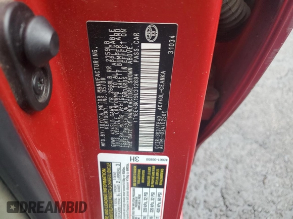2009 Toyota Camry with VIN 4T1BE46K19U312694, listed as a Copart auction lot 50809645 with 182,702 mi miles and Non Repairable. Bid and sale history available at DreamBid. Image 12.