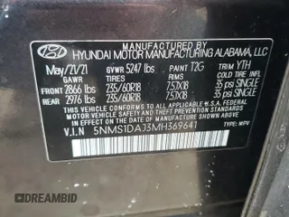 2021 Hyundai Santa Fe SE with VIN 5NMS1DAJ3MH369641, listed as a Copart auction lot 44532195 with 99,463 mi miles and Salvage Title. Bid and sale history available at carsss.com. Image 13.