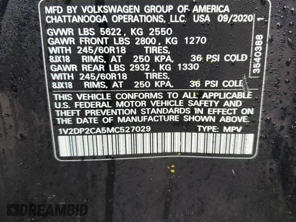 2021 Volkswagen Atlas SE с VIN 1V2DP2CA5MC527029, выставлен на аукционе Copart как лот 83847984 с пробегом 82 896 миль миль и Списание • Salvage title. История ставок и продаж доступна на DreamBid. Изображение 16.