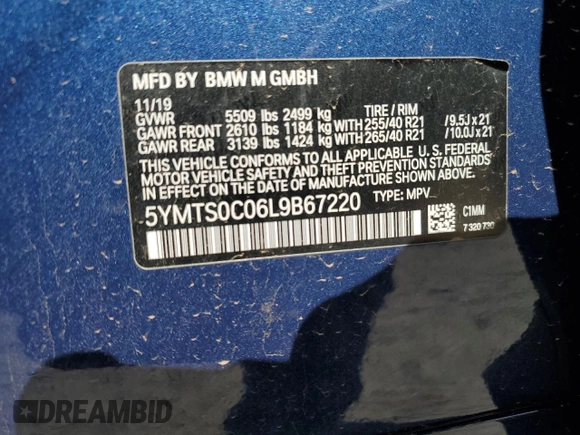 2020 BMW X3 M Competition with VIN 5YMTS0C06L9B67220, listed as a Copart auction lot 82880984 with 39,770 mi miles and Salvage Title. Bid and sale history available at carsss.com. Image 14.