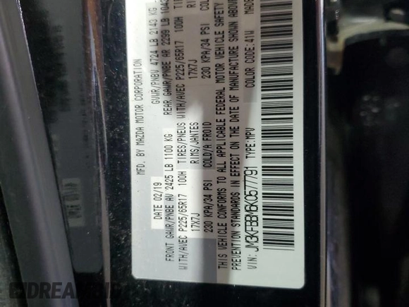 2019 Mazda CX-5 Sport with VIN JM3KFBBM6K0577791, listed as a Copart auction lot 49677375 with 71,394 mi miles and Salvage Title. Bid and sale history available at DreamBid. Image 13.