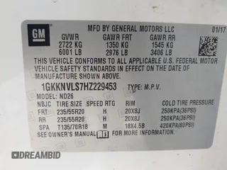2017 GMC Acadia SLT z VIN 1GKKNVLS7HZ229453, wystawiony jako IAAI lot #42091669 z przebiegiem 137 292 mil mil oraz . Historia ofert i sprzedaży dostępna na DreamBid. Obrazek 9.