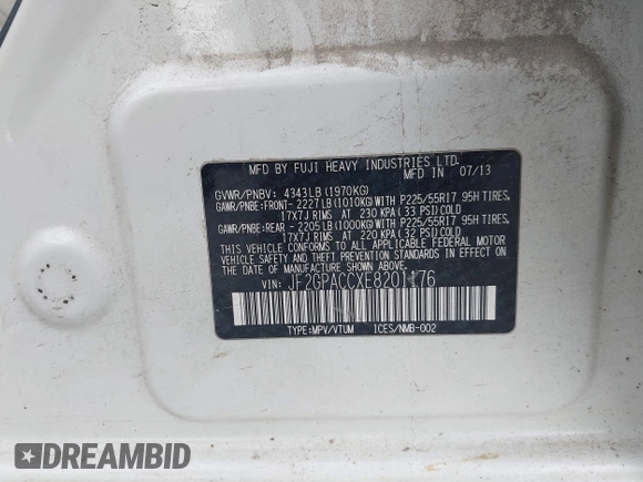 2014 Subaru Crosstrek Premium с VIN JF2GPACCXE8201176, выставлен на аукционе IAAI как лот 42364941 с пробегом 225 105 миль миль и . История ставок и продаж доступна на DreamBid. Изображение 9.