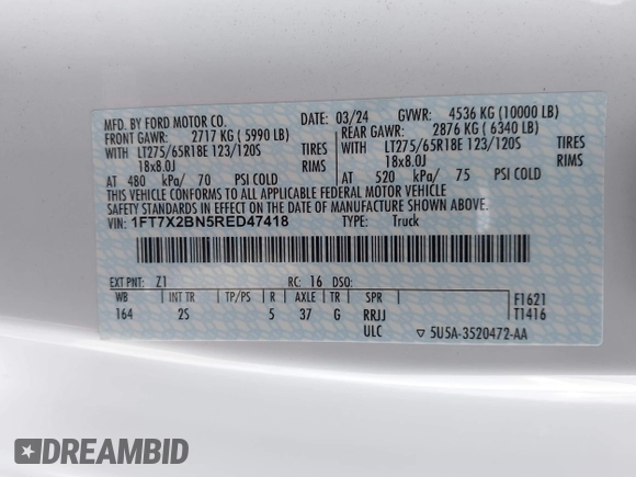 2024 Ford F-250 XL с VIN 1FT7X2BN5RED47418, выставлен на аукционе IAAI как лот 42049571 с пробегом 3 834 миль миль и . История ставок и продаж доступна на DreamBid. Изображение 9.