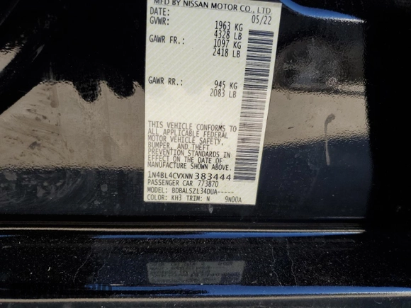 2022 Nissan Altima 2.5 SR with VIN 1N4BL4CVXNN383444, listed as a Copart auction lot 87452184 with 42,856 mi miles and Salvage Title. Bid and sale history available at carsss.com. Image 14.