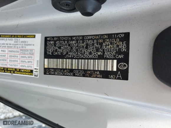 2010 Lexus IS 250C with VIN JTHFF2C23A2508503, listed as a Copart auction lot 75329934 with 0 mi miles and Salvage Title. Bid and sale history available at carsss.com. Image 13.