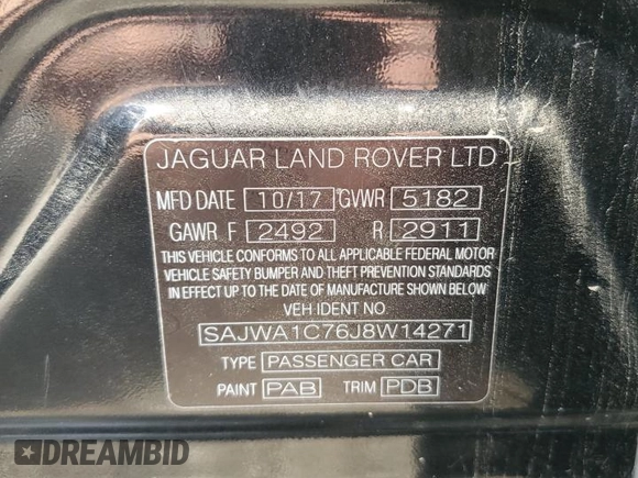 2018 Jaguar XJ with VIN SAJWA1C76J8W14271, listed as a Copart auction lot 73777914 with 124,155 mi miles and Salvage Title. Bid and sale history available at carsss.com. Image 12.