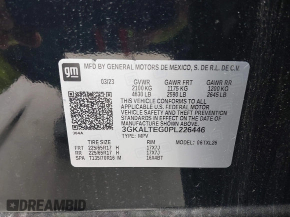 2023 GMC Terrain SLE with VIN 3GKALTEG0PL226446, listed as a IAAI auction lot 41957224 with 24,727 mi miles and . Bid and sale history available at DreamBid. Image 9.