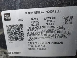 2023 Chevrolet Malibu LT with VIN 1G1ZD5ST9PF238428, listed as a IAAI auction lot 42148023 with 33,809 mi miles and . Bid and sale history available at DreamBid. Image 9.