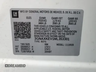2021 Chevrolet Equinox LT with VIN 3GNAXKEV1ML353301, listed as a Copart auction lot 51380105 with 88,057 mi miles and Salvage Title. Bid and sale history available at DreamBid. Image 16.