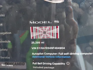 2022 Tesla Model S Plaid with VIN 5YJSA1E64NF484904, listed as a IAAI auction lot 41594464 with 25,299 mi miles and . Bid and sale history available at DreamBid. Image 7.