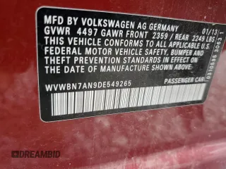 2013 Volkswagen CC Sport with VIN WVWBN7AN9DE549265, listed as a Copart auction lot 61805604 with 185,247 mi miles and Salvage Title. Bid and sale history available at carsss.com. Image 12.