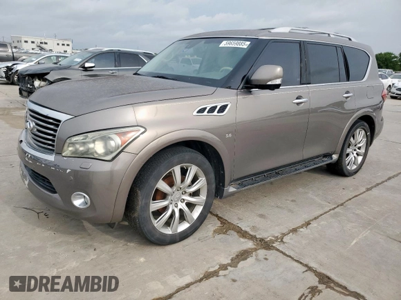 2014 Infiniti QX80 z VIN JN8AZ2NFXE9554446, wystawiony jako Copart lot #59659885 z przebiegiem 240 055 mil mil oraz Czysty tytuł • Clean title. Historia ofert i sprzedaży dostępna na DreamBid. Obrazek 1.