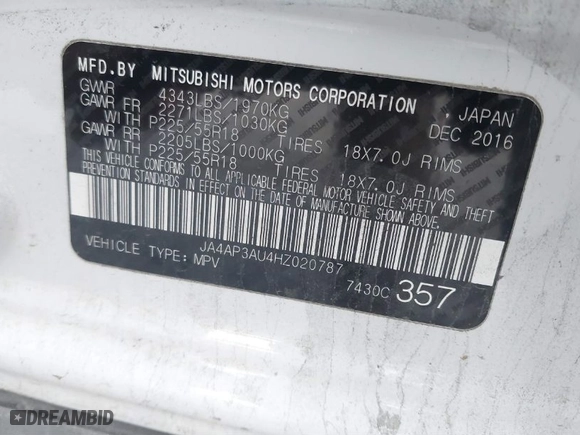 2017 Mitsubishi Outlander Sport ES 2.0 with VIN JA4AP3AU4HZ020787, listed as a IAAI auction lot 40936170 with 99,883 mi miles. Bid and sale history available at carsss.com. Image 9.