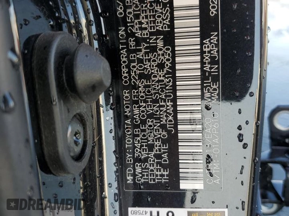 2022 Toyota Prius L Eco with VIN JTDKAMFU1N3179050, listed as a Copart auction lot 84764454 with 21,695 mi miles and Salvage Title. Bid and sale history available at DreamBid. Image 12.