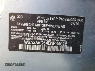 2014 BMW 3 Series 328i с VIN WBA3A5G54ENP34026, выставлен на аукционе Copart как лот 45373955 с пробегом 55 052 миль миль и Списание • Salvage title. История ставок и продаж доступна на DreamBid. Изображение 12.