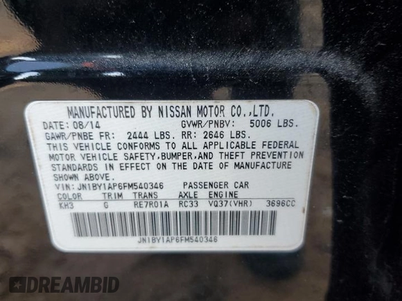 2015 Infiniti Q70 with VIN JN1BY1AP6FM540346, listed as a Copart auction lot 56942445 with 96,962 mi miles and Salvage title. Bid and sale history available at DreamBid. Image 12.