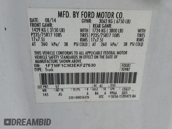 2014 Ford F-150 XL z VIN 1FTMF1CM3EKF27630, wystawiony jako Copart lot #66837895 z przebiegiem 189 717 mil mil oraz Czysty tytuł • Clean title. Historia ofert i sprzedaży dostępna na DreamBid. Obrazek 12.