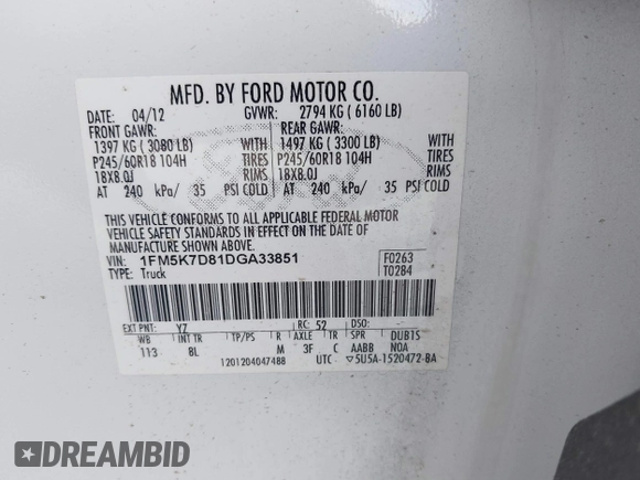 2013 Ford Explorer XLT with VIN 1FM5K7D81DGA33851, listed as a IAAI auction lot 42058840 with 264,577 mi miles. Bid and sale history available at carsss.com. Image 9.