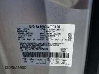 2013 Ford F-150 XL with VIN 1FTMF1EF3DFB72688, listed as a Copart auction lot 52922865 with 196,457 mi miles and Salvage Title. Bid and sale history available at DreamBid. Image 13.
