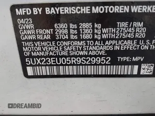 2024 BMW X5 xDrive40i z VIN 5UX23EU05R9S29952, wystawiony jako IAAI lot #42177371 z przebiegiem 26 832 mil mil oraz . Historia ofert i sprzedaży dostępna na DreamBid. Obrazek 9.