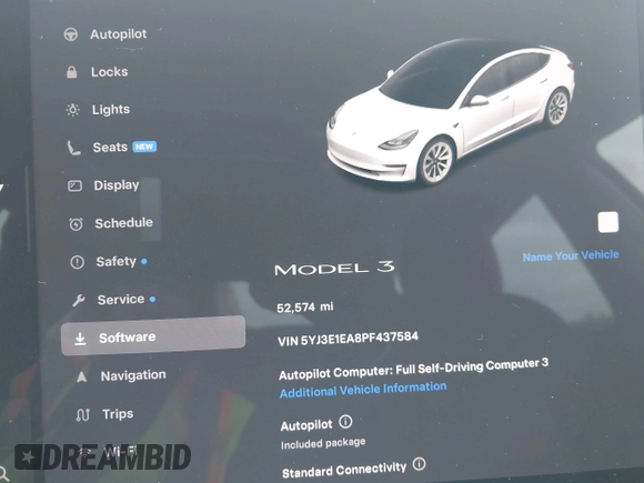 2023 Tesla Model 3 z VIN 5YJ3E1EA8PF437584, wystawiony jako IAAI lot #42112679 z przebiegiem 52 574 mil mil oraz . Historia ofert i sprzedaży dostępna na DreamBid. Obrazek 15.