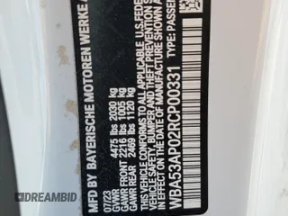 2024 BMW 4 Series 430i z VIN WBA53AP02RCP00331, wystawiony jako Copart lot #80591694 z przebiegiem 3 981 mil mil oraz Szkoda całkowita • Salvage title. Historia ofert i sprzedaży dostępna na DreamBid. Obrazek 14.