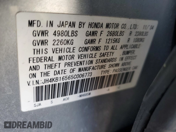 2005 Acura RL with VIN JH4KB16565C006773, listed as a Copart auction lot 42391075 with 203,355 mi miles and Salvage Title. Bid and sale history available at carsss.com. Image 12.