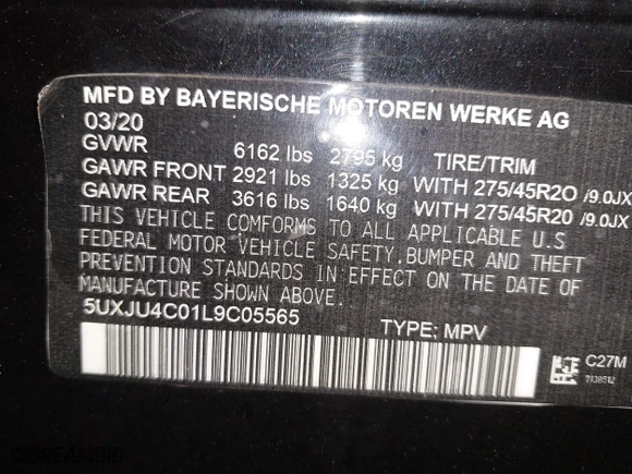 2019 BMW X5 xDrive50i with VIN 5UXJU2C5XKLN66873, listed as a IAAI auction lot 41472246 with 98,571 mi miles. Bid and sale history available at carsss.com. Image 17.