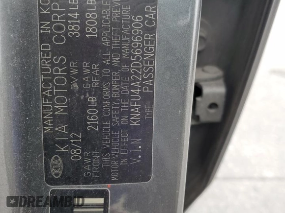 2013 Kia Forte EX with VIN KNAFU4A22D5696906, listed as a Copart auction lot 53113295 with 235,994 mi miles and Salvage Title. Bid and sale history available at carsss.com. Image 12.