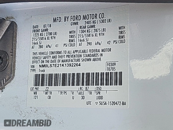 2019 Ford Transit Connect XL with VIN NM0LS7E21K1392264, listed as a IAAI auction lot 42666481 with 113,009 mi miles and . Bid and sale history available at DreamBid. Image 45.