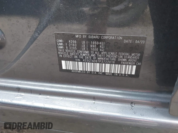 2023 Subaru Impreza Premium with VIN 4S3GTAD67P3722018, listed as a IAAI auction lot 41099791 with 16,126 mi miles and . Bid and sale history available at DreamBid. Image 9.