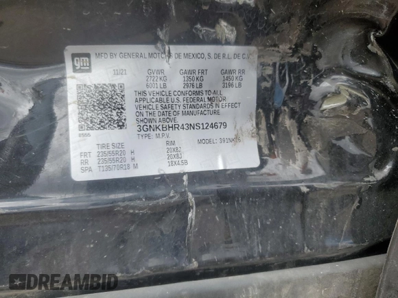 2022 Chevrolet Blazer LT z VIN 3GNKBHR43NS124679, wystawiony jako Copart lot #55776435 z przebiegiem 48 832 mil mil oraz Szkoda całkowita • Salvage title. Historia ofert i sprzedaży dostępna na DreamBid. Obrazek 13.