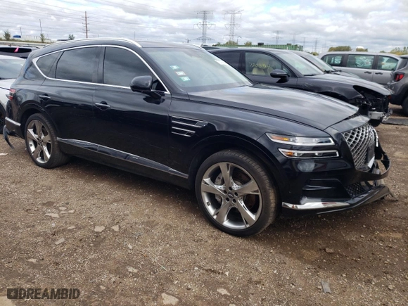 2021 Genesis GV80 Advanced + with VIN KMUHCESC0MU046230, listed as a Copart auction lot 72079454 with 0 mi miles and Salvage Title. Bid and sale history available at carsss.com. Image 4.