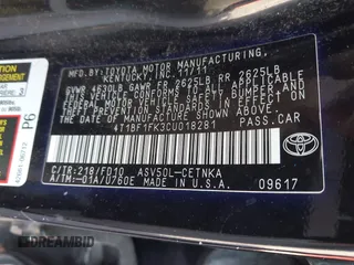 2012 Toyota Camry L z VIN 4T1BF1FK3CU018281, wystawiony jako IAAI lot #42028728 z przebiegiem 149 016 mil mil oraz . Historia ofert i sprzedaży dostępna na DreamBid. Obrazek 9.