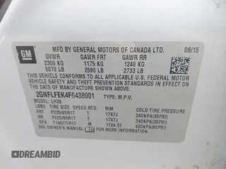 2015 Chevrolet Equinox LT with VIN 2GNFLFEK4F6438901, listed as a IAAI auction lot 42014707 with 127,673 mi miles. Bid and sale history available at carsss.com. Image 9.