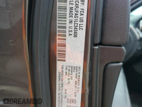 2020 Jeep Grand Cherokee Laredo E with VIN 1C4RJFAG1LC343406, listed as a Copart auction lot 60645785 with 51,831 mi miles and Salvage title. Bid and sale history available at DreamBid. Image 13.