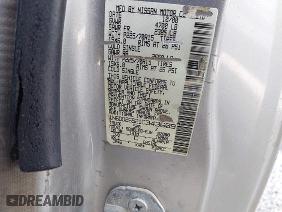 2001 Nissan Frontier XE с VIN 1N6DD26S21C343609, выставлен на аукционе IAAI как лот 42480291 с пробегом 186 025 миль миль и . История ставок и продаж доступна на DreamBid. Изображение 9.